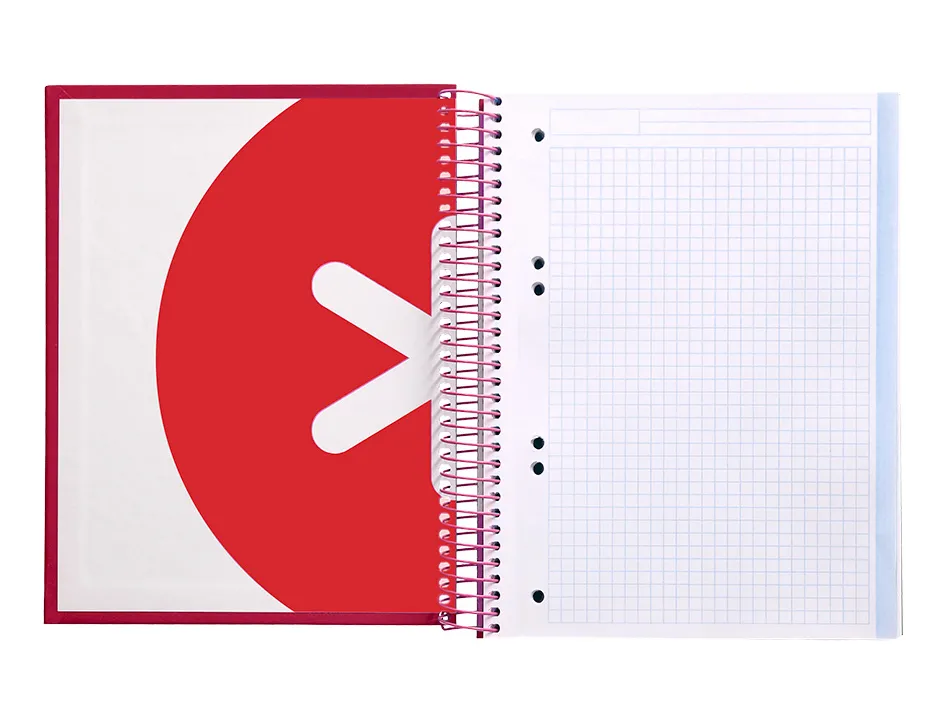 Cahier spirale antartik a5 14,8x21cm 240p 90g/m2 5x5mm 6 trous coil-lock coloris framboise