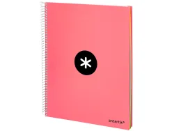 Cahier spirale antartik a4 240p 90g remborde quadrillage 5mm microperfore 5 bandes 4 trous coloris corail