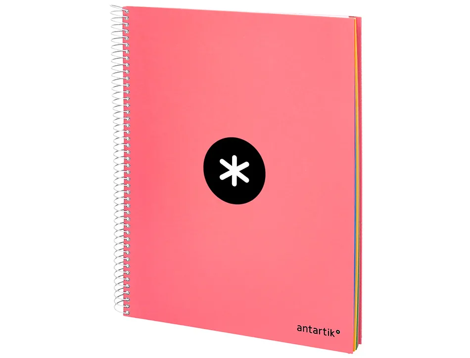 Cahier spirale antartik a4 240p 90g remborde quadrillage 5mm microperfore 5 bandes 4 trous coloris corail