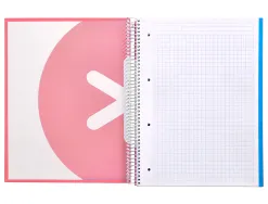 Cahier spirale antartik a4 240p 90g remborde quadrillage 5mm microperfore 5 bandes 4 trous coloris corail