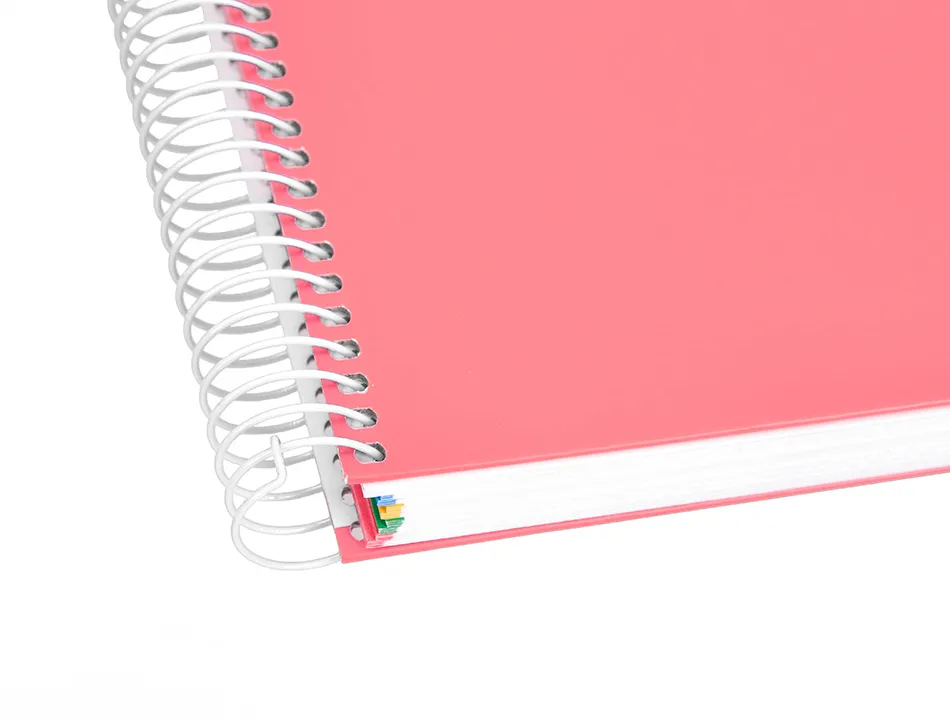 Cahier spirale antartik a4 240p 90g remborde quadrillage 5mm microperfore 5 bandes 4 trous coloris corail