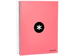 Cahier spirale antartik a4 240p 90g remborde quadrillage 5mm microperfore 5 bandes 4 trous coloris corail