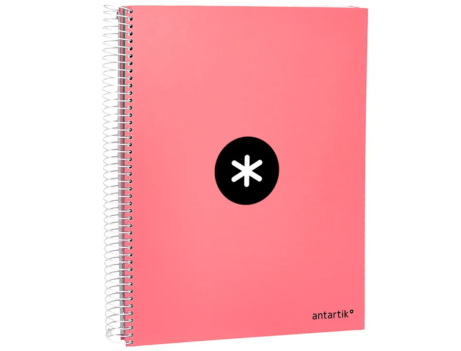 Cahier spirale antartik a4 240p 90g remborde quadrillage 5mm microperfore 5 bandes 4 trous coloris corail
