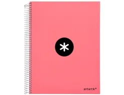 Cahier spirale antartik a4 240p 90g remborde quadrillage 5mm microperfore 5 bandes 4 trous coloris corail