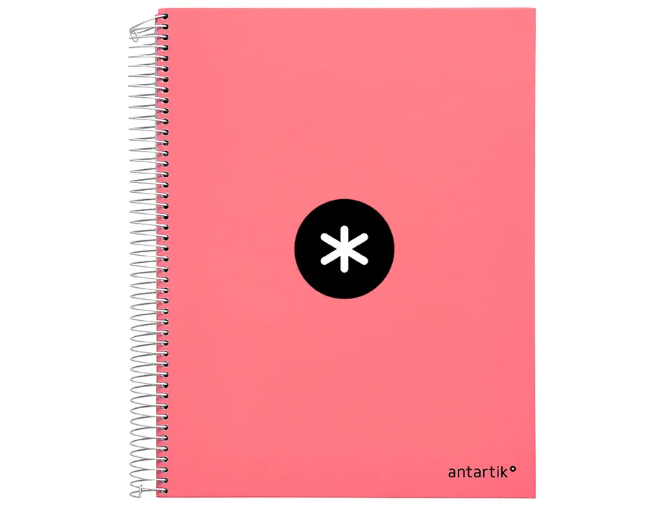 Cahier spirale antartik a4 240p 90g remborde quadrillage 5mm microperfore 5 bandes 4 trous coloris corail
