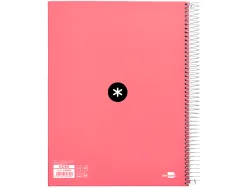 Cahier spirale antartik a4 240p 90g remborde quadrillage 5mm microperfore 5 bandes 4 trous coloris corail