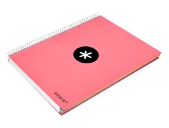 Cahier spirale antartik a4 240p 90g remborde quadrillage 5mm microperfore 5 bandes 4 trous coloris corail