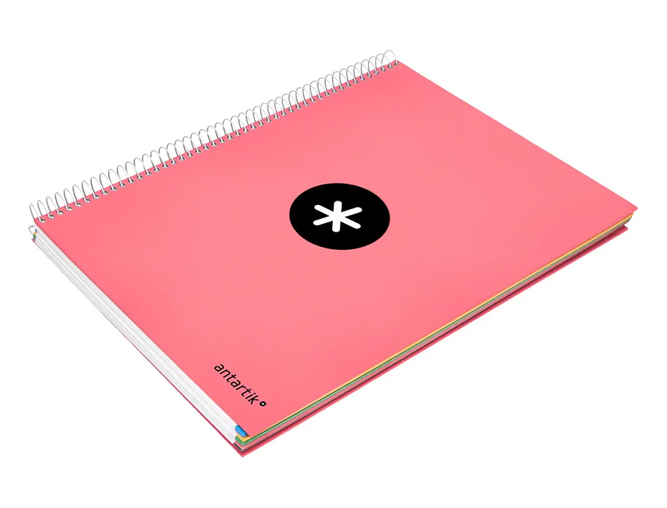 Cahier spirale antartik a4 240p 90g remborde quadrillage 5mm microperfore 5 bandes 4 trous coloris corail