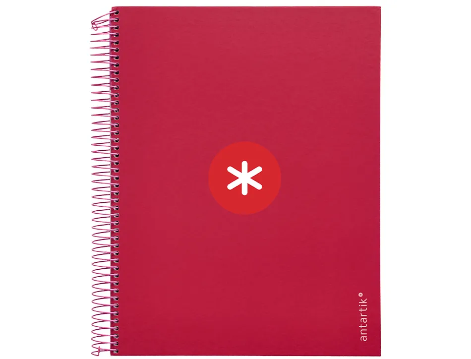 Cahier spirale antartik a4 240p 90g remborde 5x5mm microperfore 5 bandes 4 trous coloris framboise