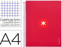 Cahier spirale antartik a4 240p 90g remborde 5x5mm microperfore 5 bandes 4 trous coloris framboise
