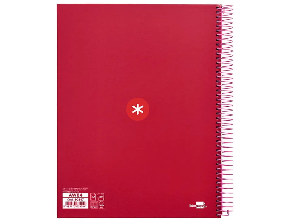 Cahier spirale antartik a4 240p 90g remborde 5x5mm microperfore 5 bandes 4 trous coloris framboise