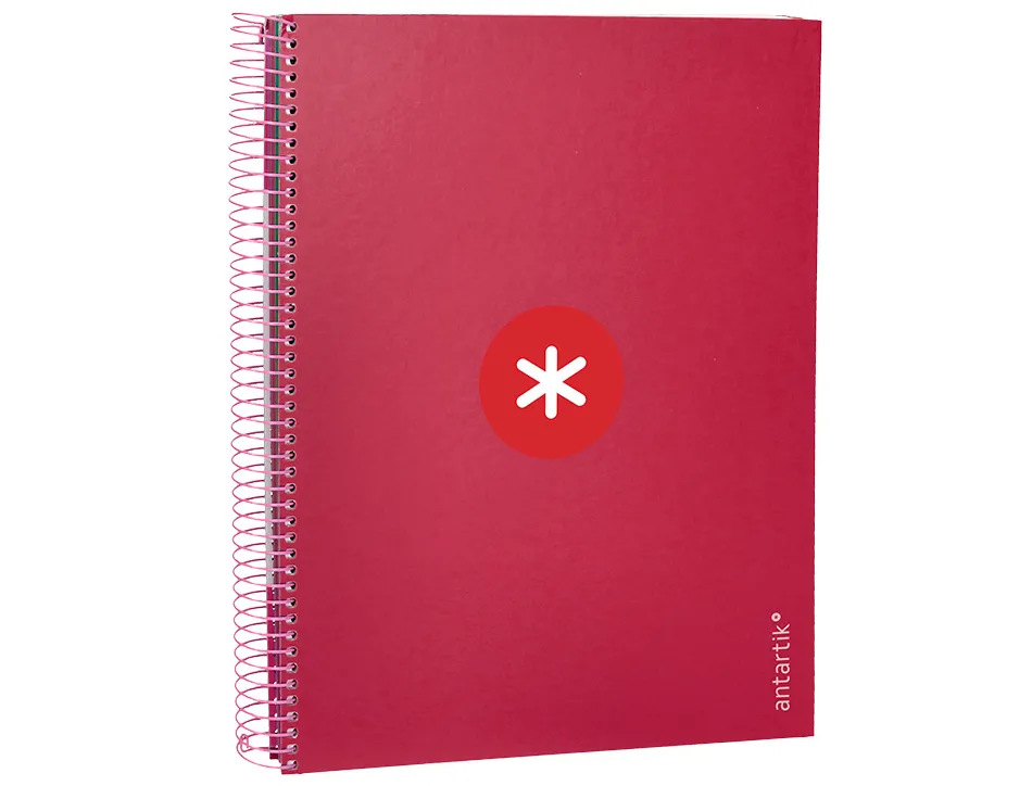 Cahier spirale antartik a4 240p 90g remborde 5x5mm microperfore 5 bandes 4 trous coloris framboise