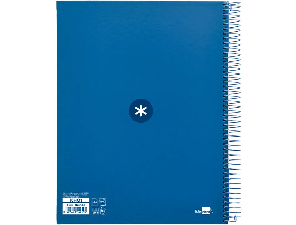 Cahier spirale antartik a4 240p 90g remborde 5x5mm microperfore 5 bandes 4 trous coloris bleu marine