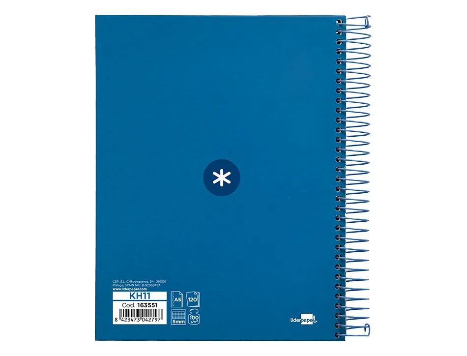 Cahier spirale antartik a5 14,8x21cm 240p 90g/m2 5x5mm 6 trous coil-lock coloris bleu marine