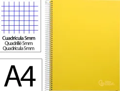 Cahier spirale liderpape jollycouverture contrecollée a4 280p 75g/m2 5x5mm microperforé 4 trous coloris jaune