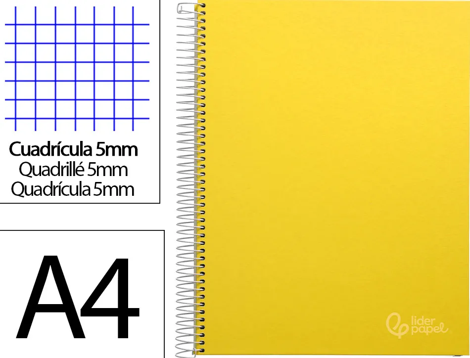 Cahier spirale liderpape jollycouverture contrecollée a4 280p 75g/m2 5x5mm microperforé 4 trous coloris jaune