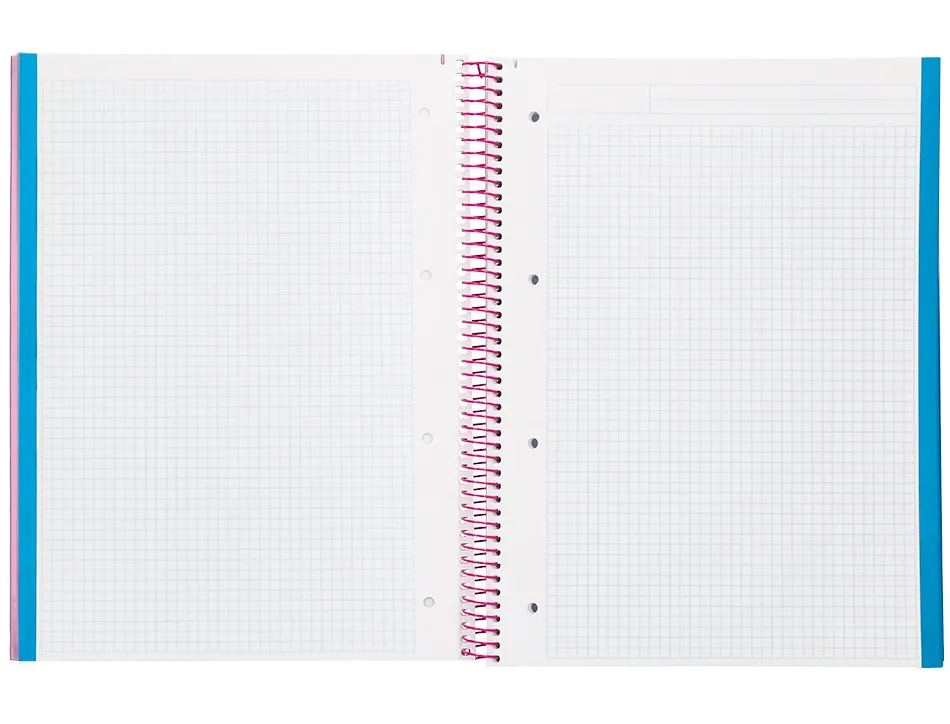 Cahier spirale liderpape jollycouverture contrecollée a4 280p 75g/m2 5x5mm microperforé 4 trous coloris rose