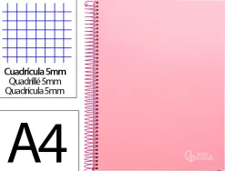 Cahier spirale liderpape jollycouverture contrecollée a4 280p 75g/m2 5x5mm microperforé 4 trous coloris rose