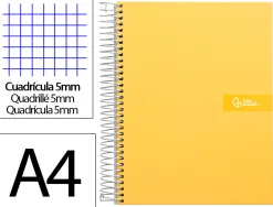 Cahier spirale liderpapel crafty couverture contrecollée a4 240p 90g/m2 5x5mm microperforé 4 trous coloris jaune