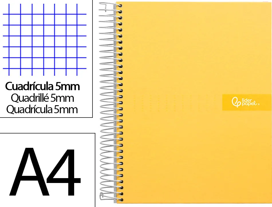Cahier spirale liderpapel crafty couverture contrecollée a4 240p 90g/m2 5x5mm microperforé 4 trous coloris jaune