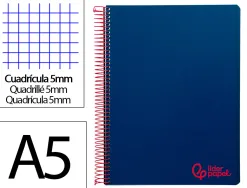 Cahier spirale liderpapel a5 micro wonder 240 pages 90g 5x5mm 6 trous 5 bandes couleurs bleu marine