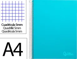Cahier spirale liderpapel jolly couverture contrecollée a4 280p 75g/m2 5x5mm microperforé 4 trous coloris bleu ciel