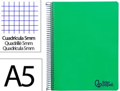 Cahier spirale liderpapel a5 micro wonder 240 pages 90g 5x5mm 6 trous 5 bandes couleurs gris