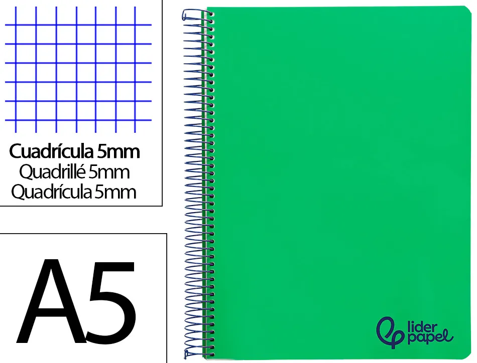 Cahier spirale liderpapel a5 micro wonder 240 pages 90g 5x5mm 6 trous 5 bandes couleurs gris