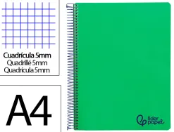 Cahier spirale liderpapel a4 micro wonder 240 pages 90g 5x5mm 4 trous 5 bandes couleurs vert