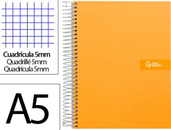 Cahier spirale liderpapel crafty couverture contrecollée a5 240p 90g/m2 5x5mm microperforé6 trous coloris orange