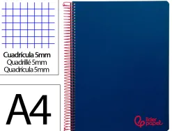 Cahier spirale liderpapel a4 micro wonder 240 pages 90g 5x5mm 4 trous 5 bandes couleurs bleu marine