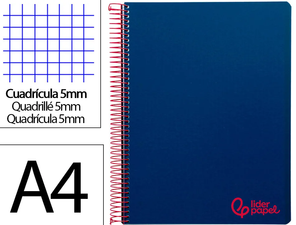 Cahier spirale liderpapel a4 micro wonder 240 pages 90g 5x5mm 4 trous 5 bandes couleurs bleu marine