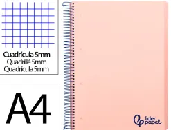 Cahier spirale liderpapel a4 micro wonder 240 pages 90g 5x5mm 4 trous 5 bandes couleurs rose
