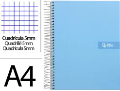 Cahier spirale liderpapel crafty couverture contrecollée a4 240p 90g/m2 5x5mm microperforé 4 trous coloris bleu ciel