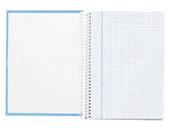 Cahier spirale liderpapel crafty couverture contrecollée a4 240p 90g/m2 5x5mm microperforé 4 trous coloris bleu ciel