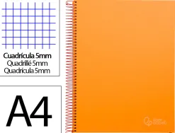 Cahier spirale liderpapel jolly couverture contrecollé a4 280p 75g/m2 5x5mm microperforé 4 trous coloris orange