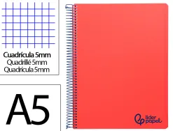 Cahier spirale liderpapel a5 micro wonder 240 pages 90g 5x5mm 6 trous 5 bandes couleurs rouge