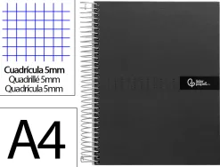 Cahier spirale liderpapel crafty couverture contrecollée a4 240p 90g/m2 5x5mm microperforé4 trous coloris noir