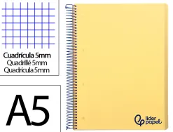 Cahier spirale liderpapel a5 micro wonder 240 pages 90g 5x5mm 6 trous 5 bandes couleurs jaune