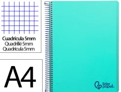 Cahier spirale liderpapel a4 micro wonder 240 pages 90g 5x5mm 4 trous 5 bandes couleurs vert