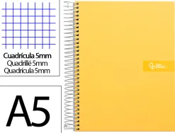 Cahier spirale liderpapel crafty couverture contrecollée a5 240p 90g/m2 5x5mm microperforé 6 trous coloris jaune