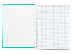 Cahier spirale liderpapel crafty couverture contrecollée a4 240p 90g/m2 5x5mm microperforé 4 trous coloris turquoise
