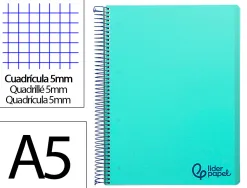 Cahier spirale liderpapel a5 micro wonder 240 pages 90g 5x5mm 6 trous 5 bandes couleurs vert clair
