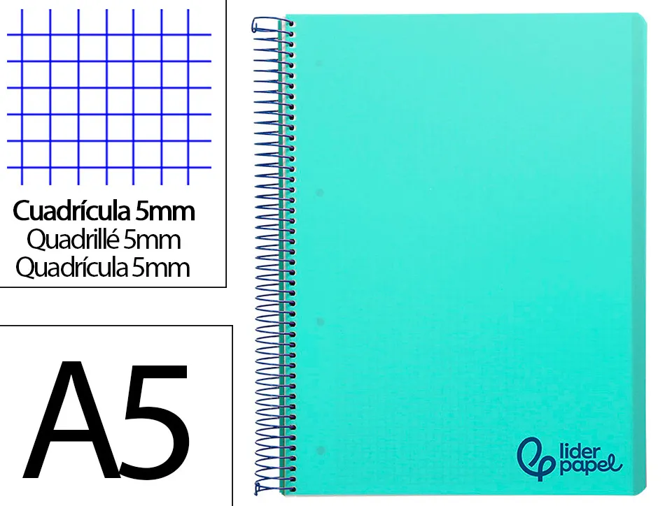 Cahier spirale liderpapel a5 micro wonder 240 pages 90g 5x5mm 6 trous 5 bandes couleurs vert clair