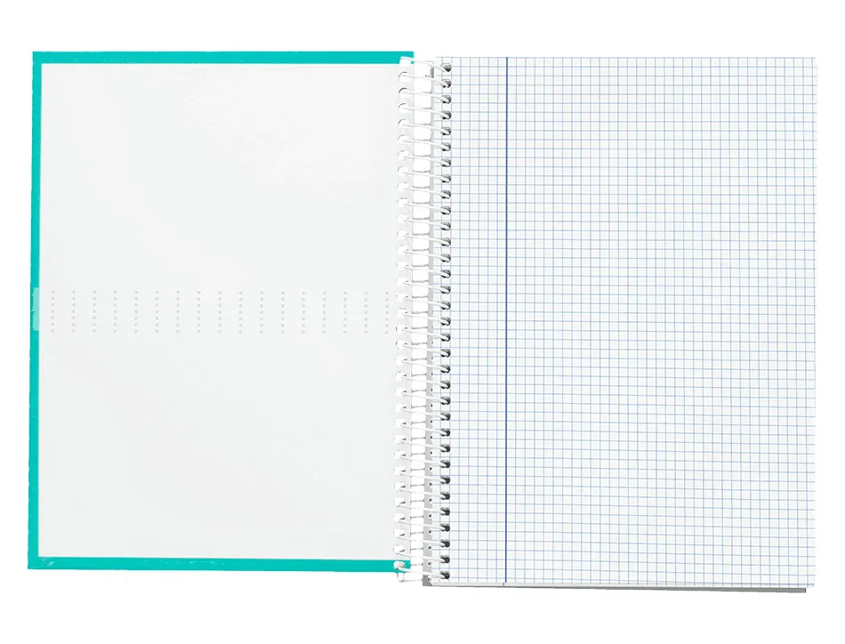Cahier spirale liderpapel crafty couverture contrecollée a5 240p 90g/m2 5x5mm microperforé 6 trous coloris turquoise