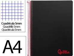 Cahier spirale liderpapel a4 micro wonder 240 pages 90g 5x5mm 4 trous 5 bandes couleurs noir