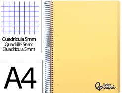 Cahier spirale liderpapel a4 micro wonder 240 pages 90g 5x5mm 4 trous 5 bandes couleurs jaune