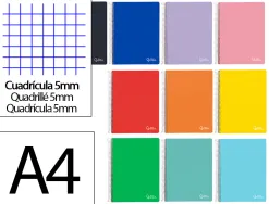 Cahier spirale liderpapel witty a4 couverture rigide 120 feuilles 90g/m2 5x5mm 4 trous perfores coloris
