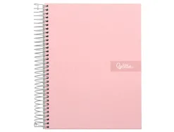 Cahier spirale liderpapel crafty couverture contrecollée a4 240p 90g/m2 5x5mm microperforé 4 trous coloris rose