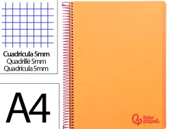 Cahier spirale liderpapel a4 micro wonder 240 pages 90g 5x5mm 4 trous 5 bandes couleurs orange